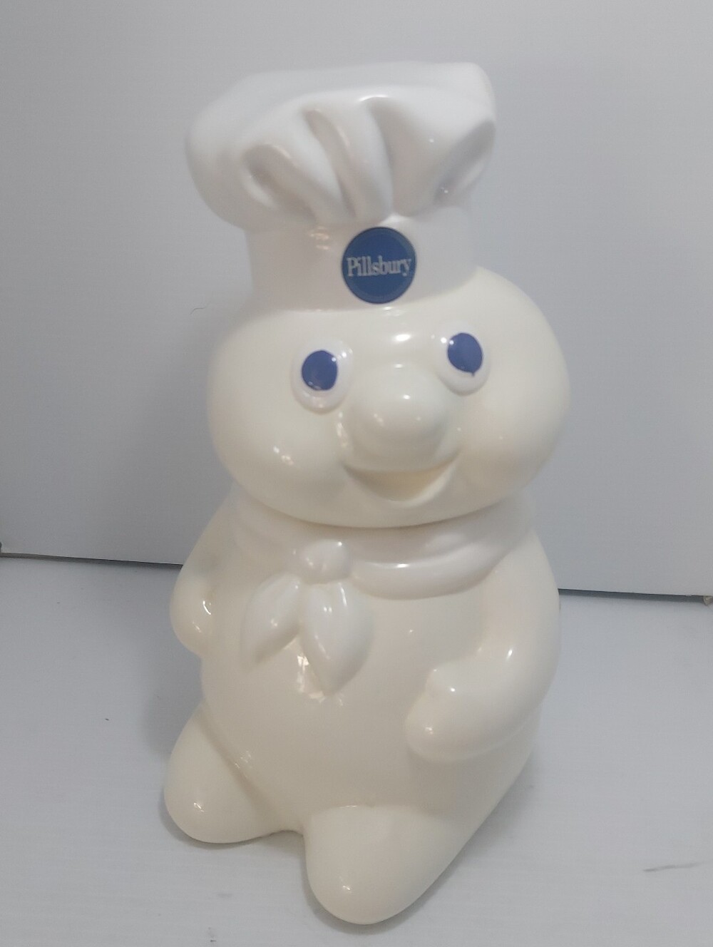 Pillsbury Doughboy 1988 Original White & Blue Ceramic Cookie Jar Logo On Hat